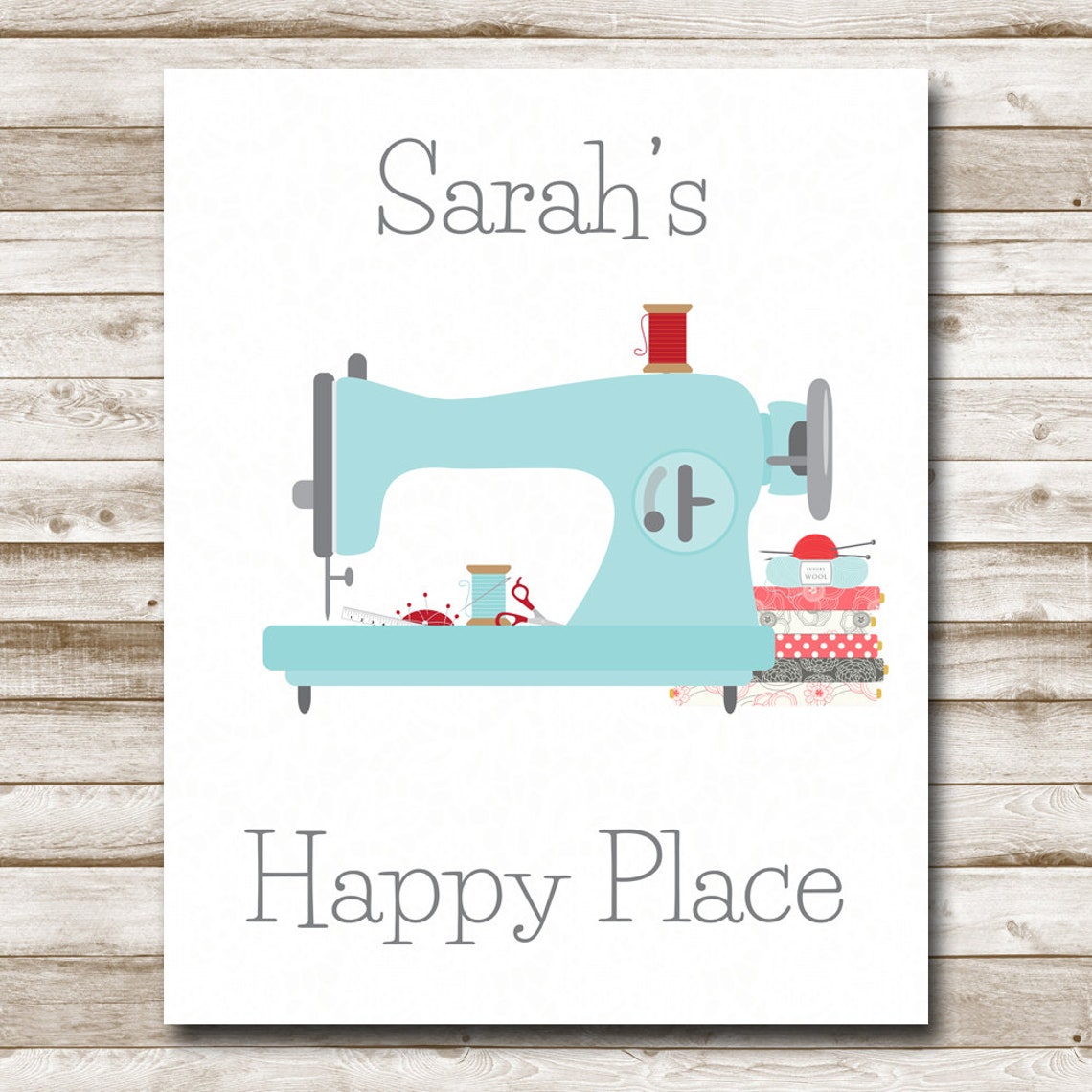 Personalized Teal Sewing Machine Happy Place Craft Room Sign Wall Art - Image 4