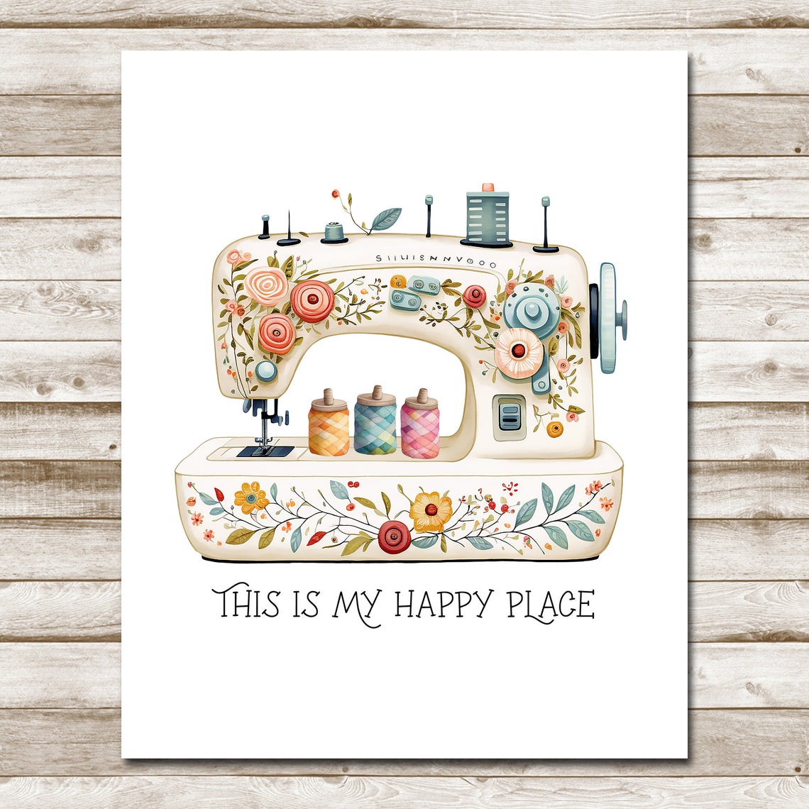 This Is My Happy Place Floral Sewing Machine Craft Room Quote Poster - Image 10