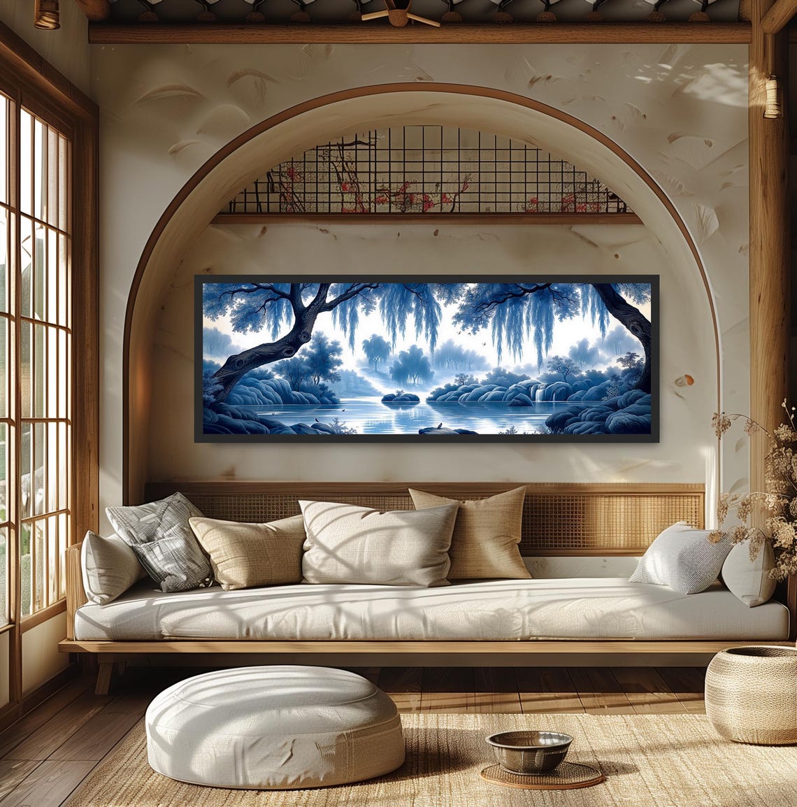Blue Willow River Chinoiserie Painting Tranquil Toile Lake Print - Image 5