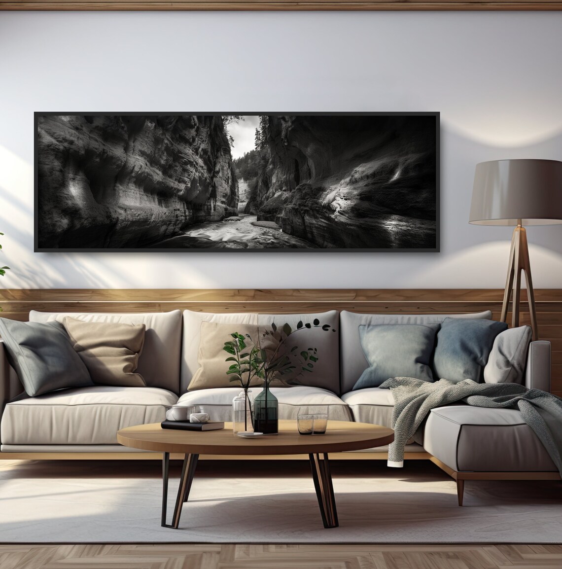 Black White Slot Canyon Walls Stream Monochrome Nature Photo Poster - Image 5