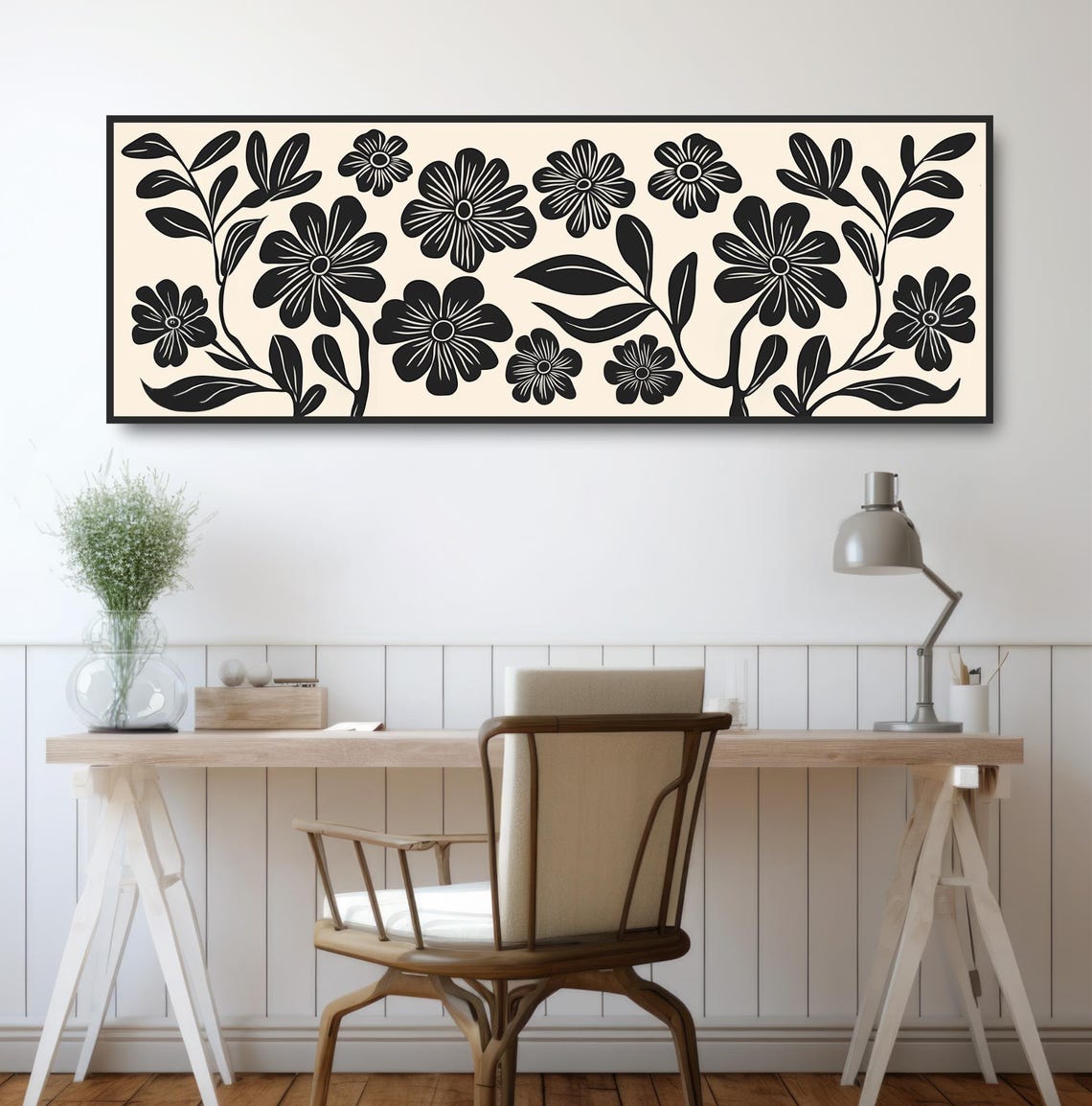 Boho Black Floral Silhouette Wildflower Minimalist Botanical Poster - Image 2