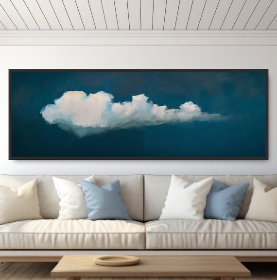 Panoramic Cloud Art Print, Dark Blue Sky Vintage