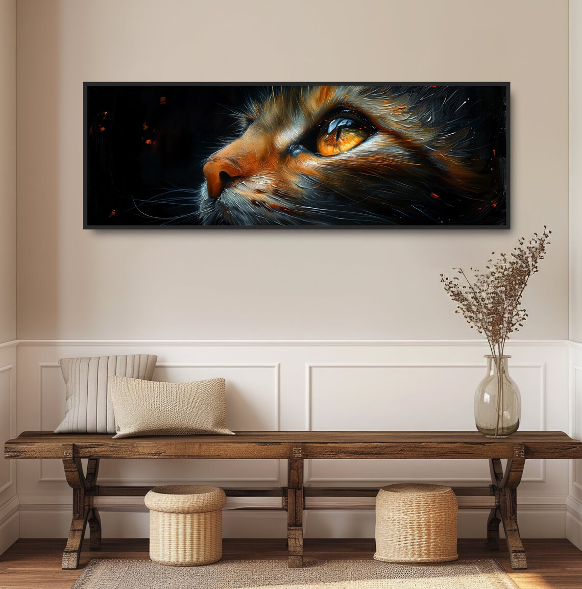 Orange Tabby Cat Eye Closeup Oil Painting Dramatic Feline Wall Art - Image 2