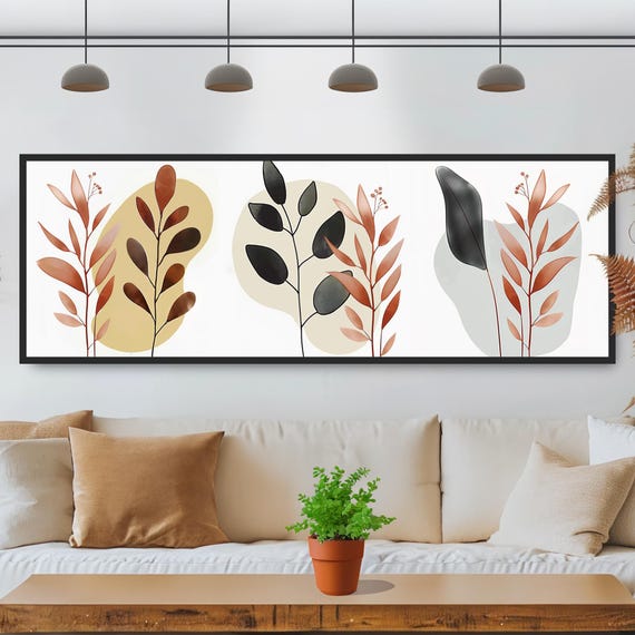 Watercolor Plant Painting Print Micentury Modern Boho Decor Botanical Nature Art Abstract Geometric Leaf Branches Earthy Neutral Colors