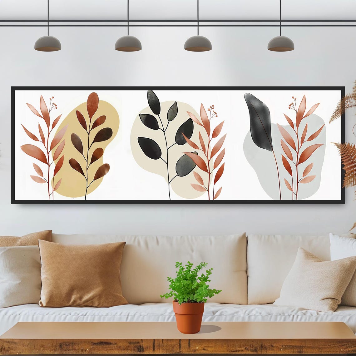 Watercolor Botanical Plants Terracotta Black Leaves Modern Art Poster