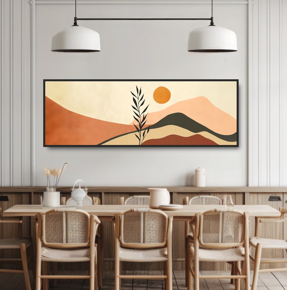 Geometric Sun Landscape, Mid-Century Boho Art Print - Image 3
