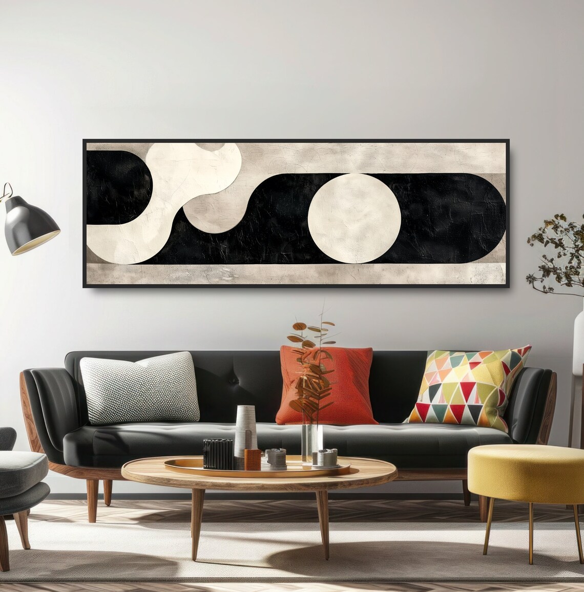 Abstract Geometric Black White Midcentury Modern Minimalist Art Poster - Image 5