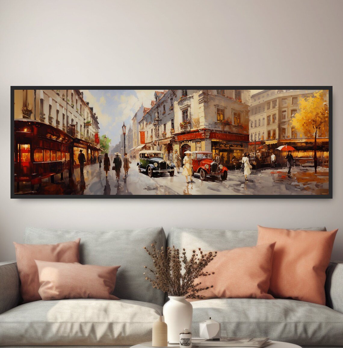 1930s Paris Street Rainy Vintage Cars French Cityscape Art Poster