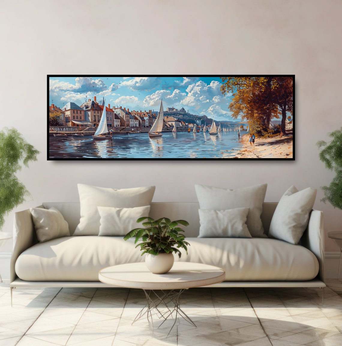 European Riverside Town Sailboats Autumn Harbor Vintage Scene Poster - Image 5