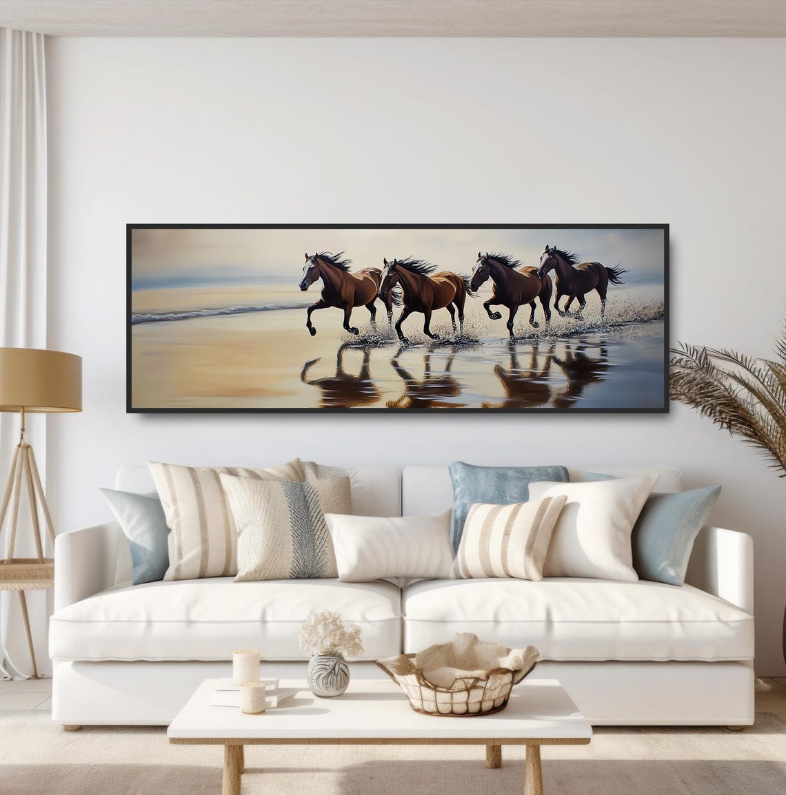 Galloping Horses Beach Golden Light Shoreline Reflection Print - Image 5
