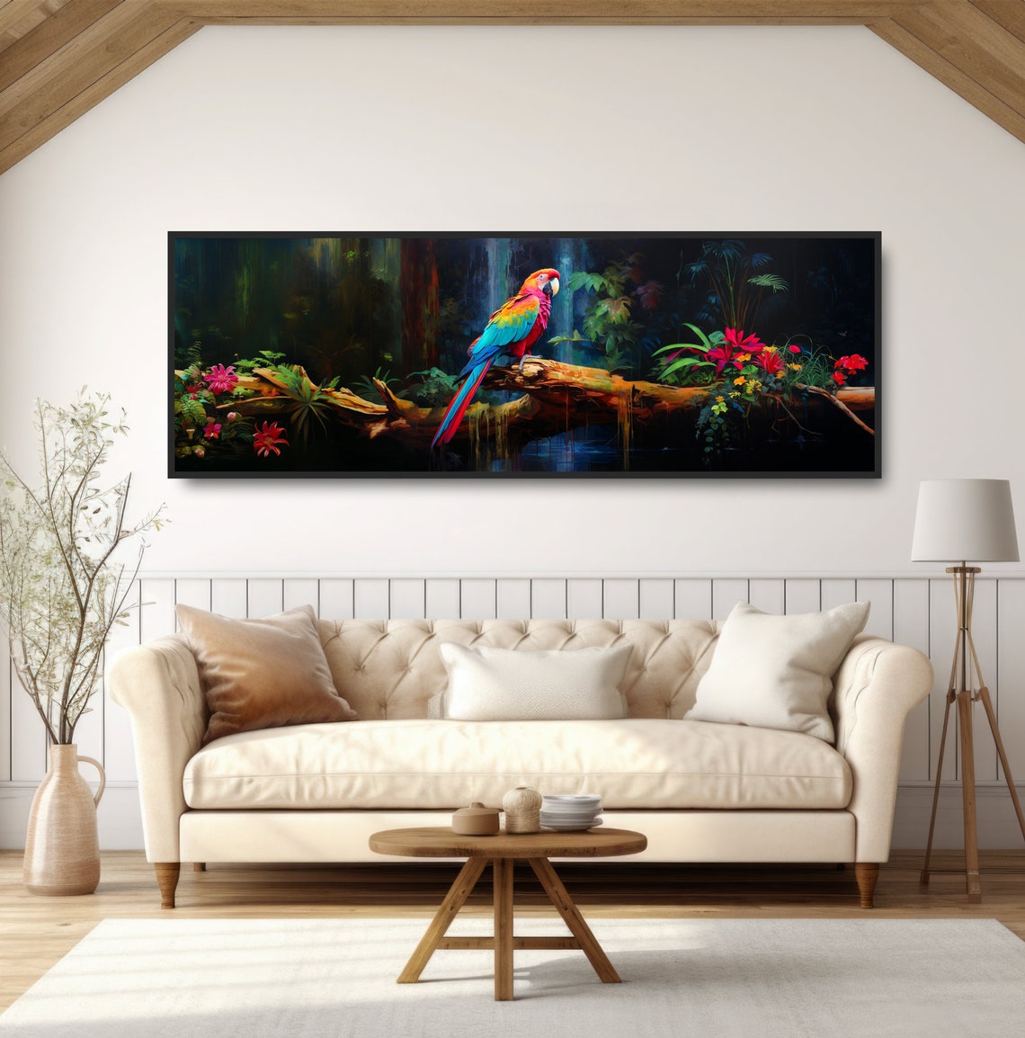 Scarlet Macaw Parrot Tropical Jungle Panoramic Vibrant Bird Wall Art - Image 5