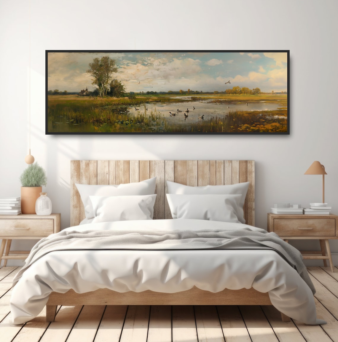 Duck Pond Panoramic Oil Painting Art Print, Rustic - Image 4