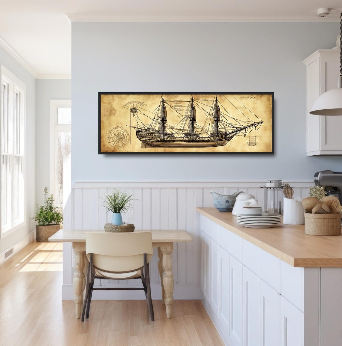 Vintage Tall Ship Blueprint Art Nautical Sailing Ship Diagram Print - Image 3