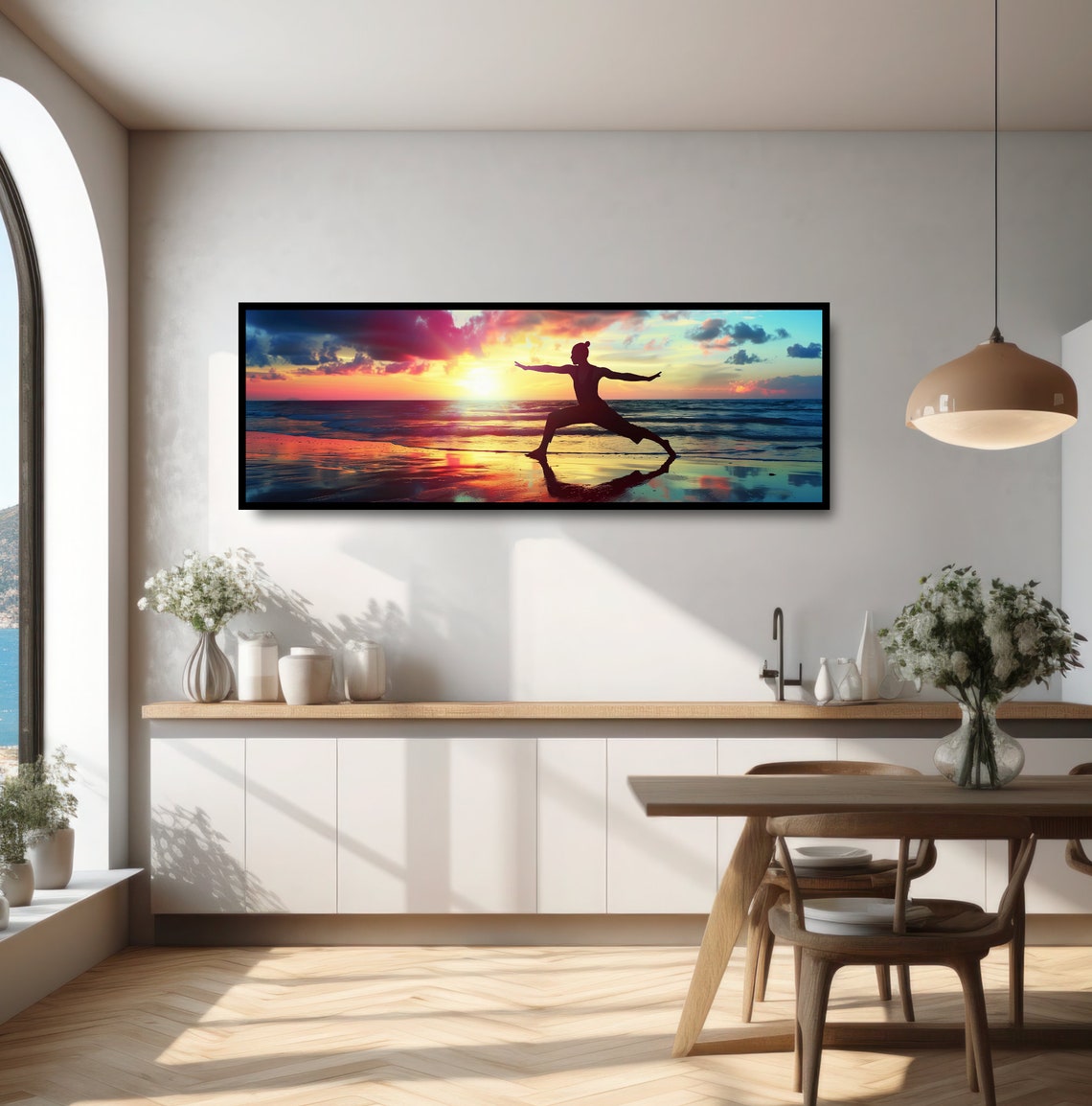 Beach Yoga Warrior Pose Sunset Silhouette Ocean Reflection Poster - Image 3