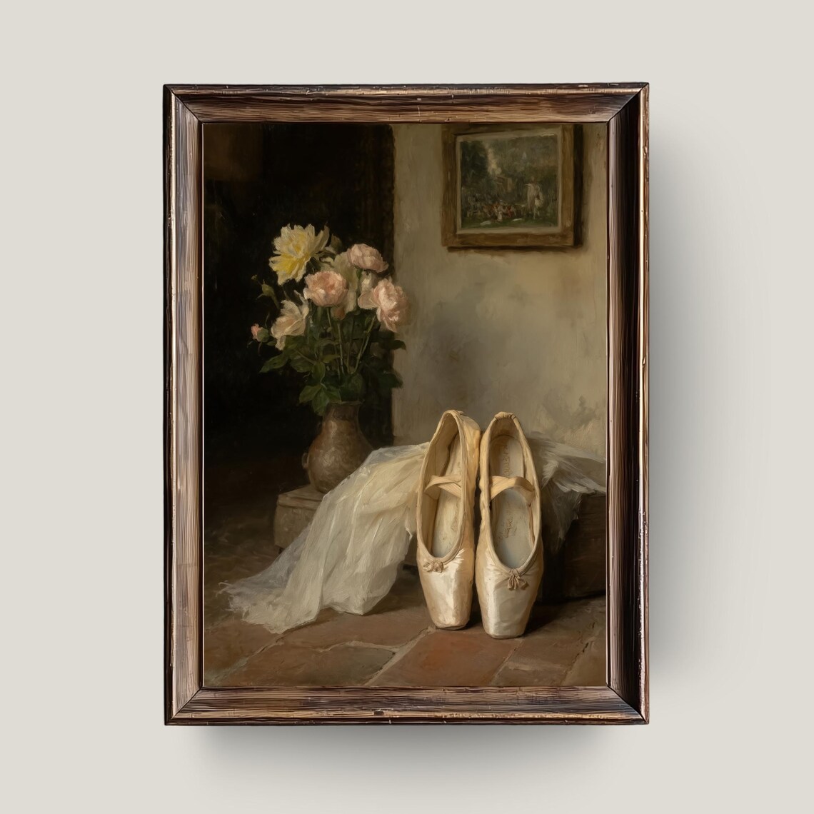 Ballet Pointe Shoes and Roses Vintage Oil Painting Style Still Life Poster