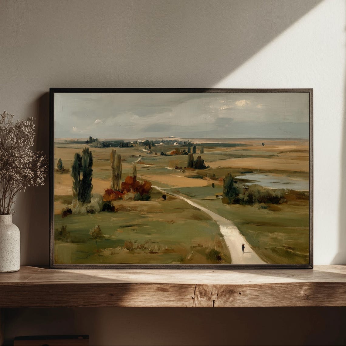 Country Road Landscape Painting Autumn Fields Rustic Wall Poster