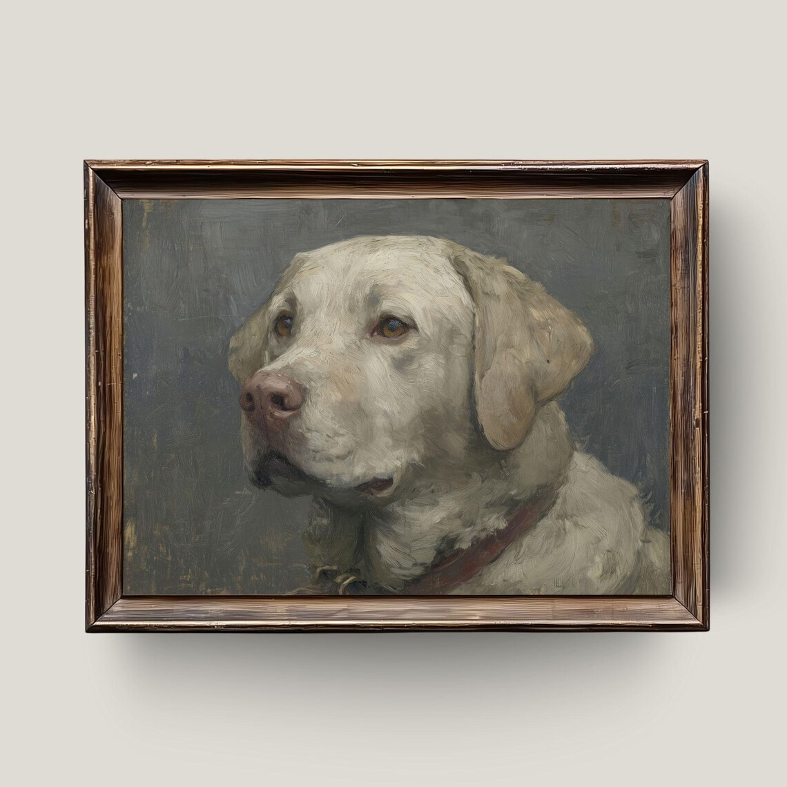 White Labrador Portrait Vintage Rustic Farmhouse Oil Painting Print