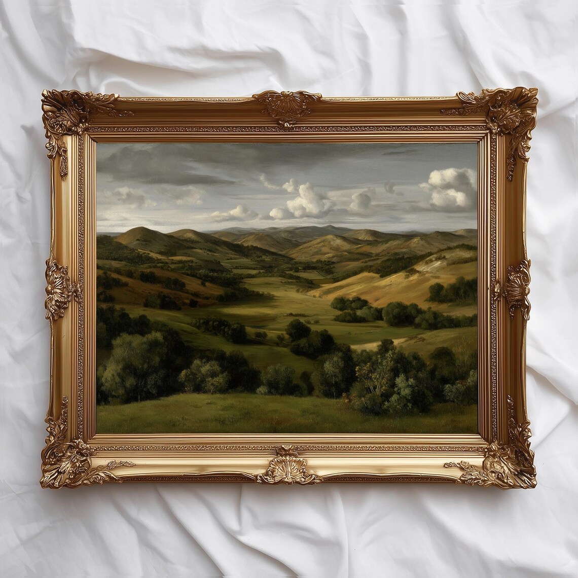 Golden Valley Rolling Hills Painting Vintage Landscape Art Poster