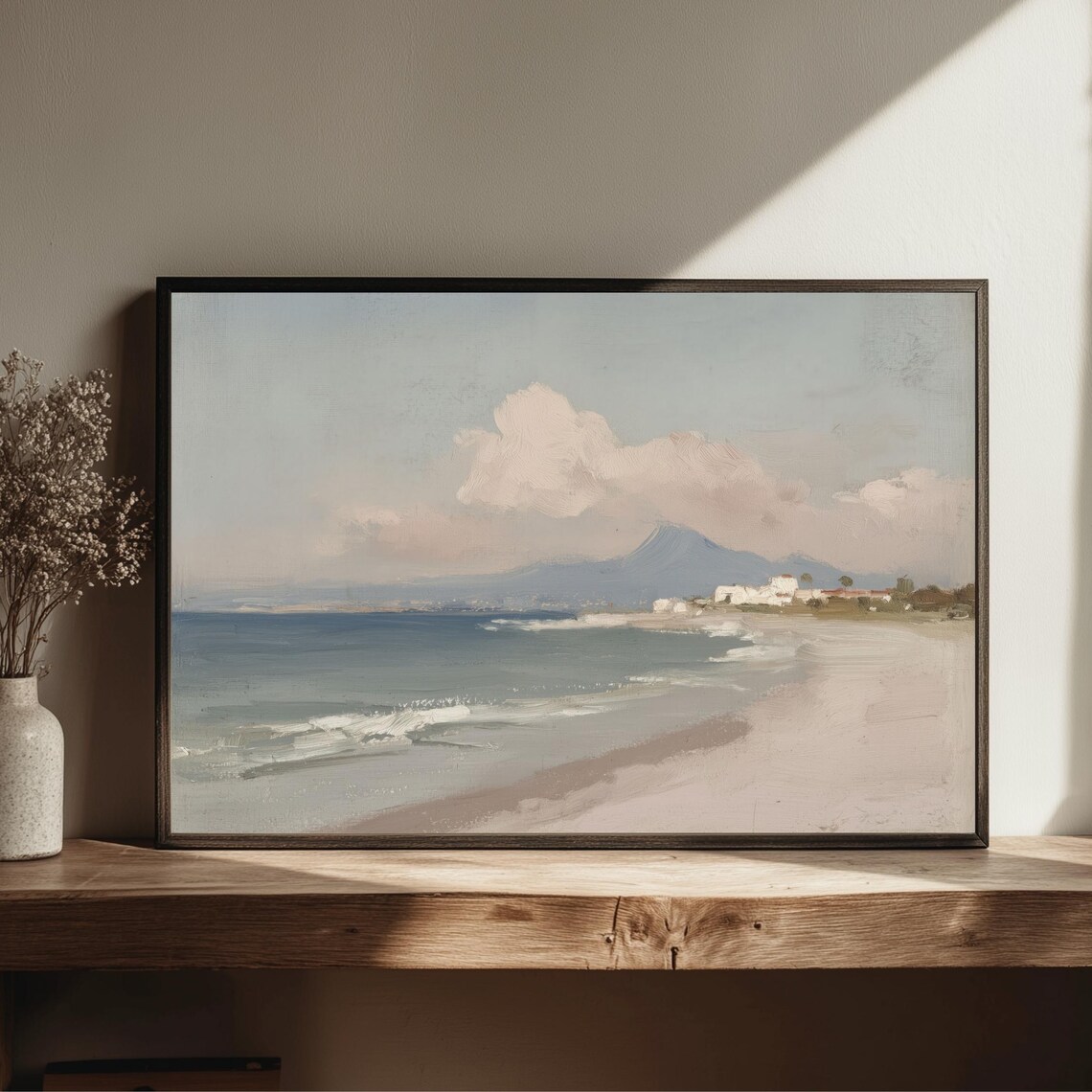 Pastel Coastal Morning Seascape Beach Painting Neutral Wall Art