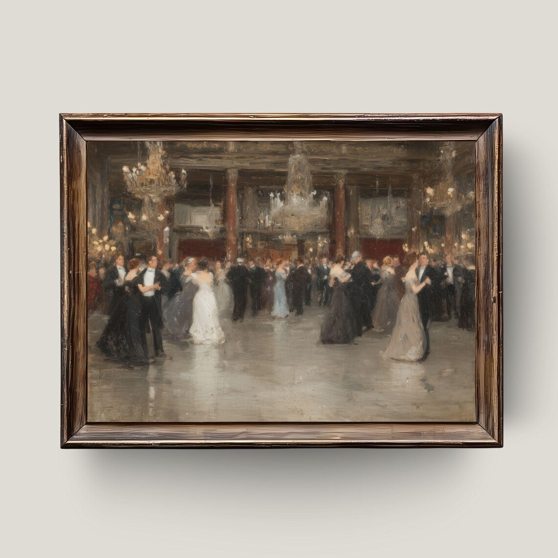 Vintage Ballroom Waltz Painting 19th Century Dance Chandelier Art Poster