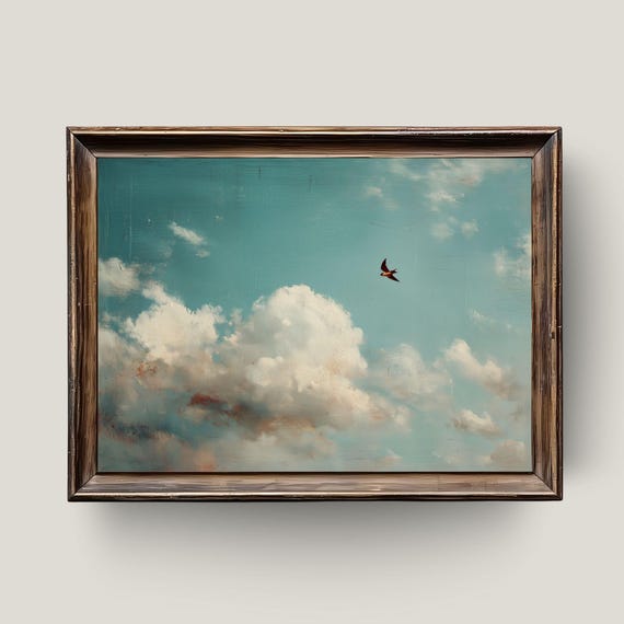 Bird In Sky Painting Minimalist Cloudscape Art