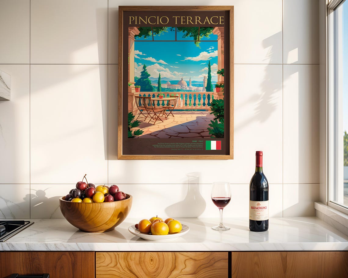 Pincio Terrace Rome Italy Villa Borghese View Vintage Travel Poster - Image 2