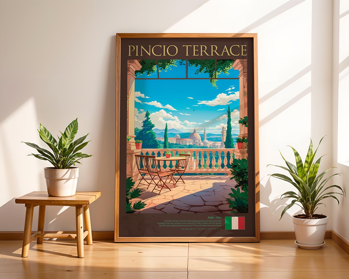Pincio Terrace Rome Italy Villa Borghese View Vintage Travel Poster - Image 6