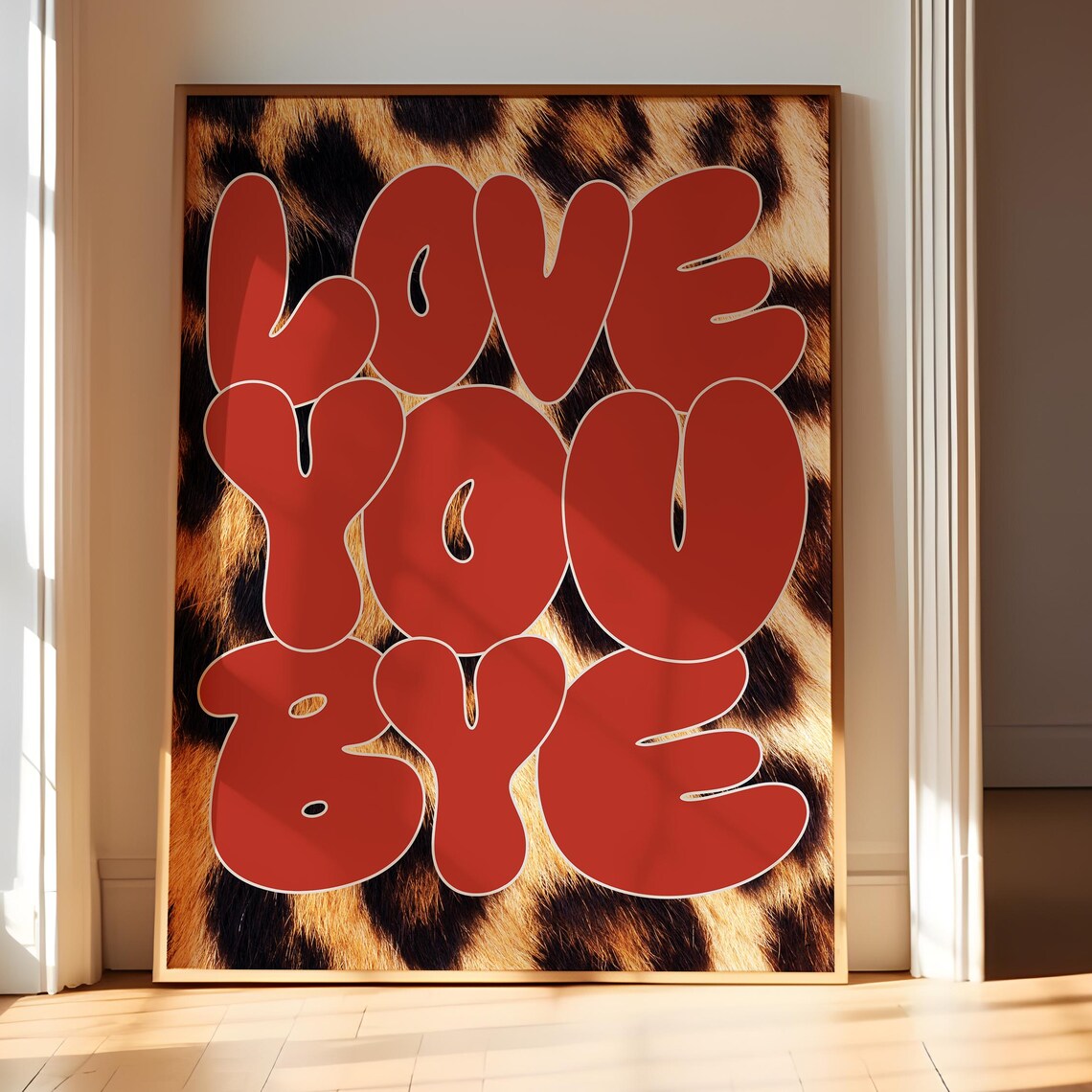 Love You Bye Retro Bubble Letter Leopard Spot Wall Art Trendy Bedroom