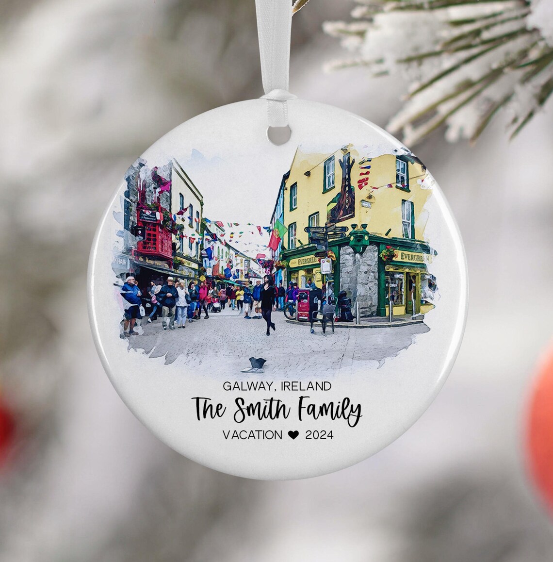 Custom Galway Ireland Ornament Watercolor Travel Poster