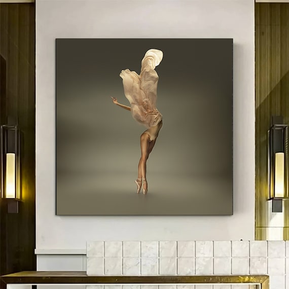 Ballerina Leap Pointe Elegant Floating Dance Neutral Art Poster