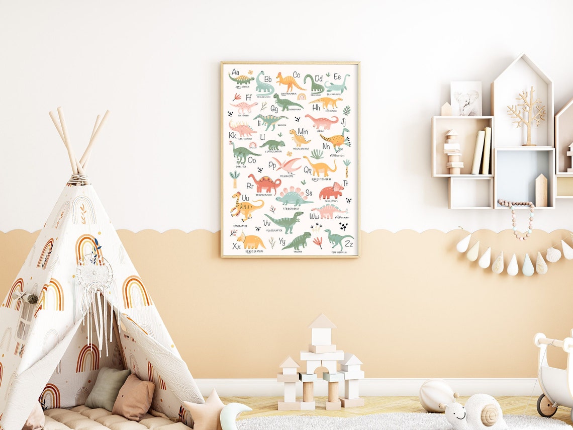 Dinosaur Alphabet Watercolor Nursery Art Print - Image 3