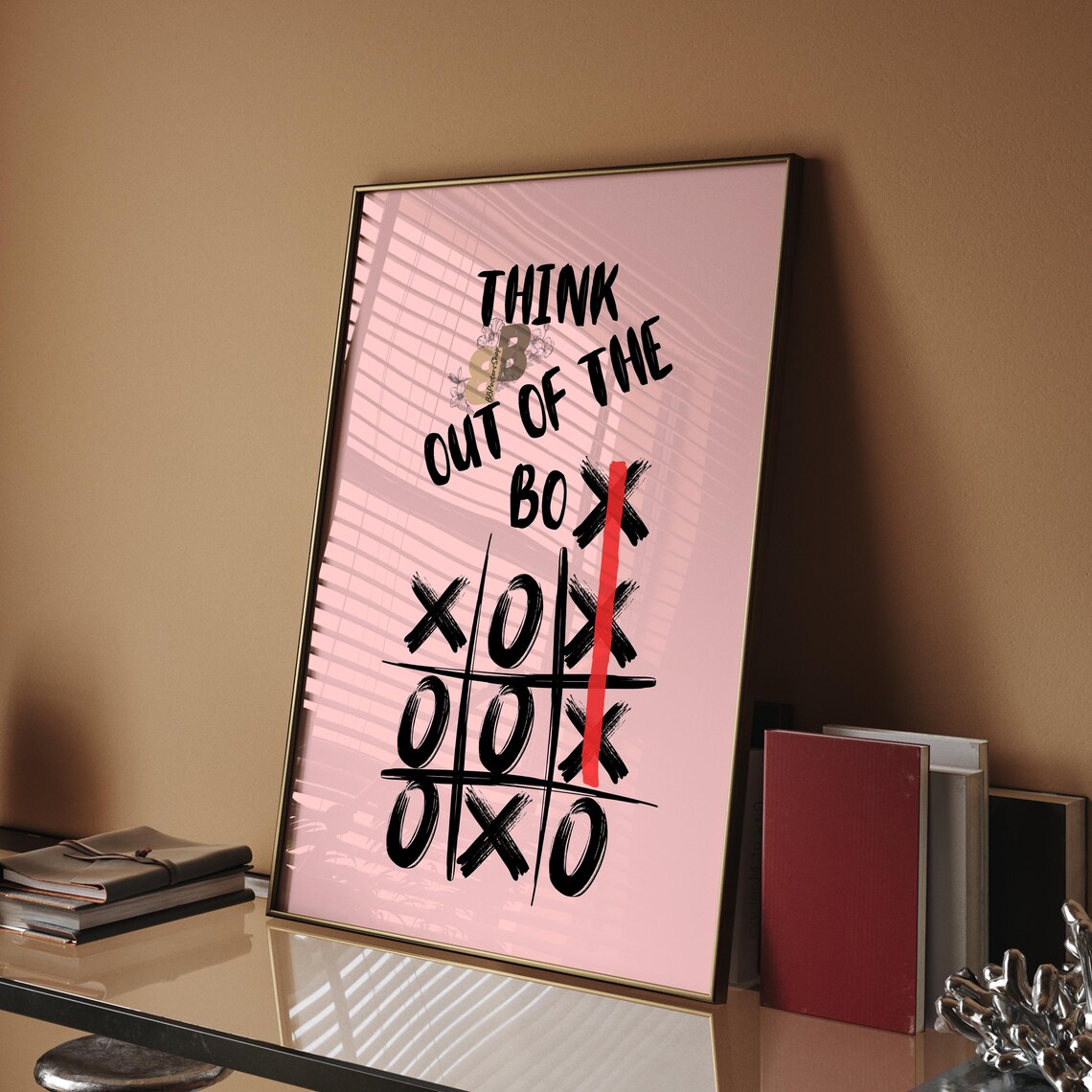 Think Out of the Box Pink Tic Tac Toe Game Motivational Poster