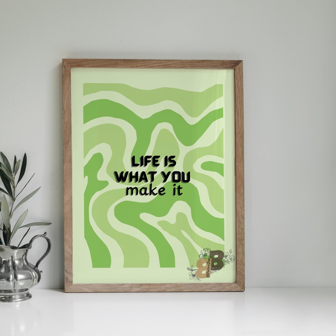 Life Is What You Make It Lime Green Wavy Retro Typography Quote Poster