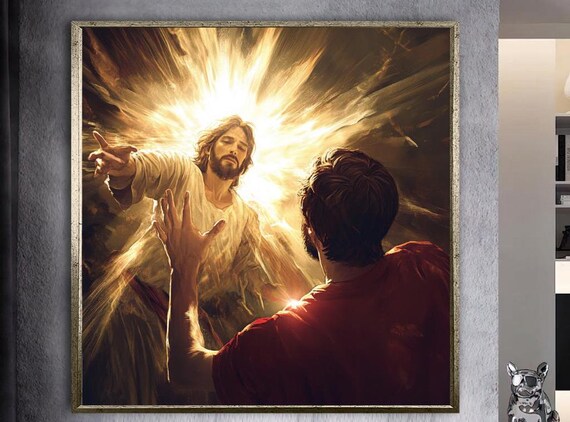 Jesus Appearing in Divine Light Before a Reaching Believer Poster