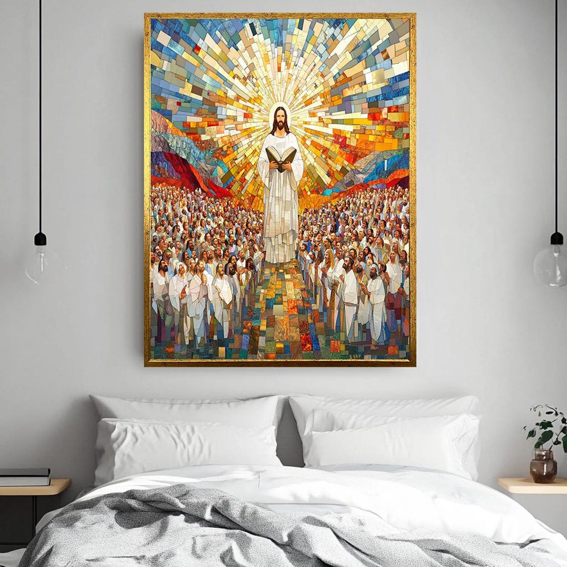 Jesus with Open Book Teaching the Multitude Mosaic Art Poster - Image 2
