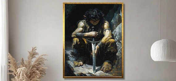 Brooding Seated Warrior With Sword Dark Adventure Art Poster