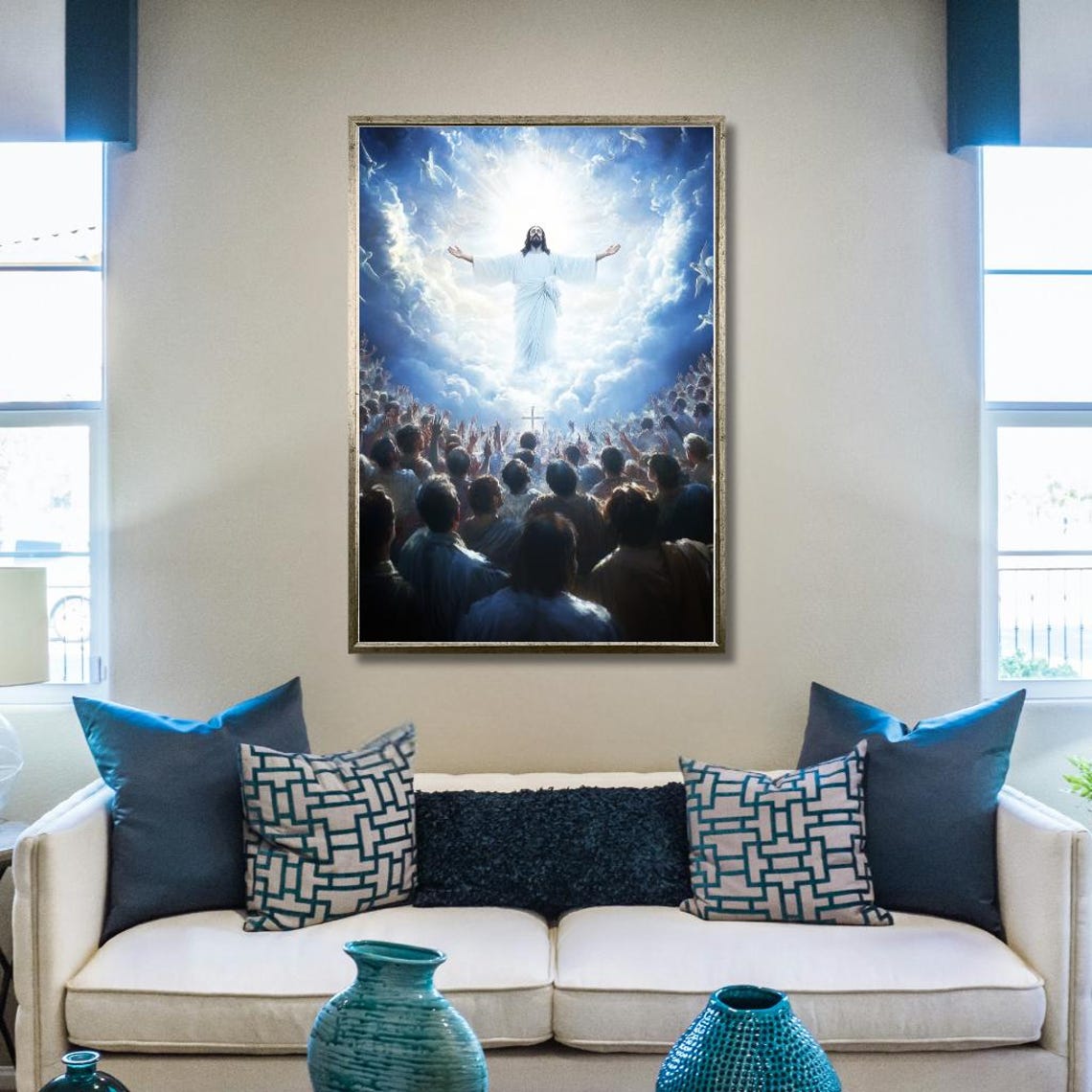 Jesus Ascension Poster: Rising Into Heaven Before a Worshiping Crowd - Image 3