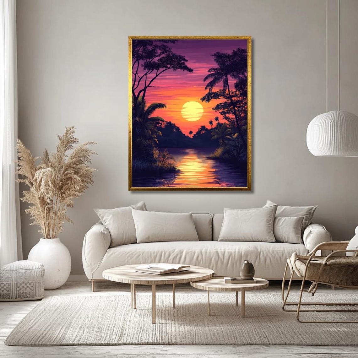 Tropical Sunset Over River Palm Silhouettes Vibrant Nature Poster - Image 3