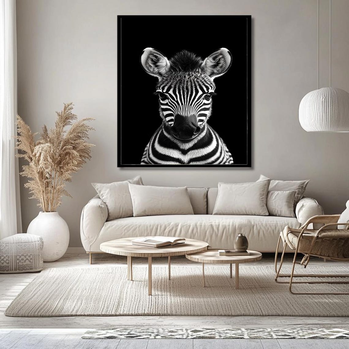 Black And White Zebra Portrait Print Minimalist Animal Art With Bold Contrast Modern Wildlife Wall Decor For Living Room - Image 2