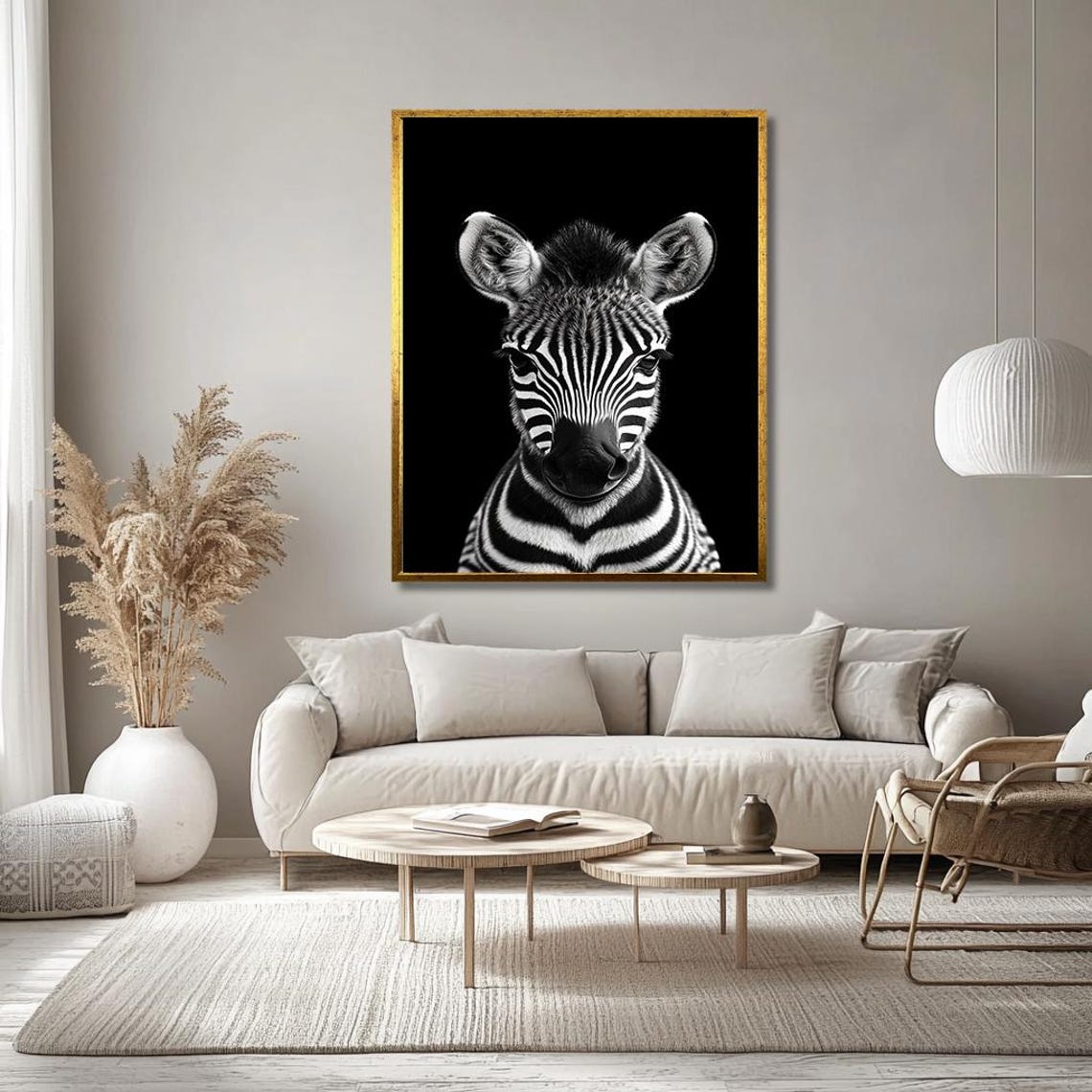 Black And White Zebra Portrait Print Minimalist Animal Art With Bold Contrast Modern Wildlife Wall Decor For Living Room - Image 3