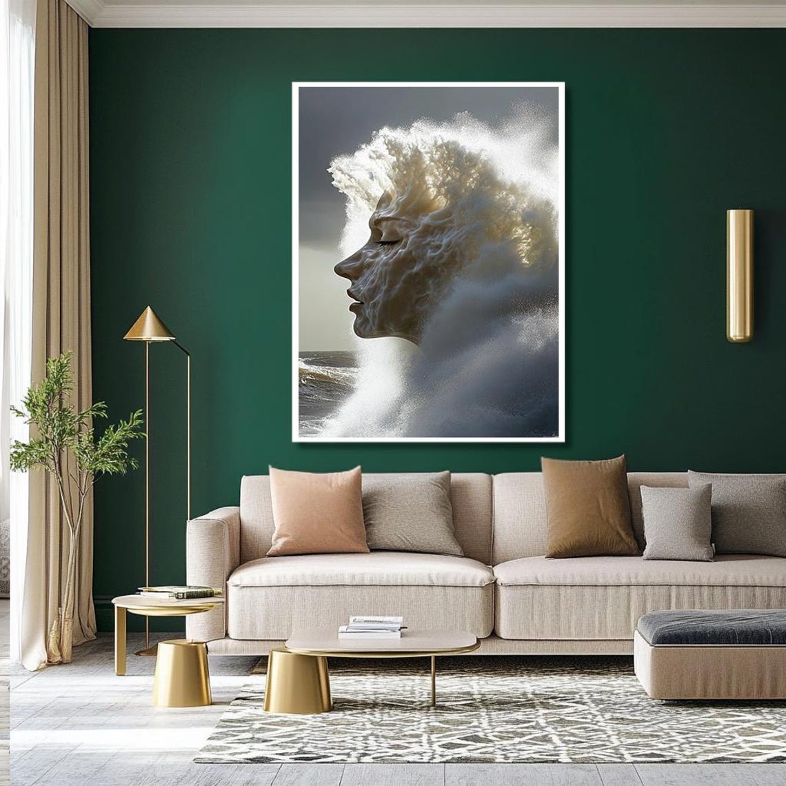 Ethereal Ocean Wave Woman Face Formed in White Sea Foam Poster - Image 2