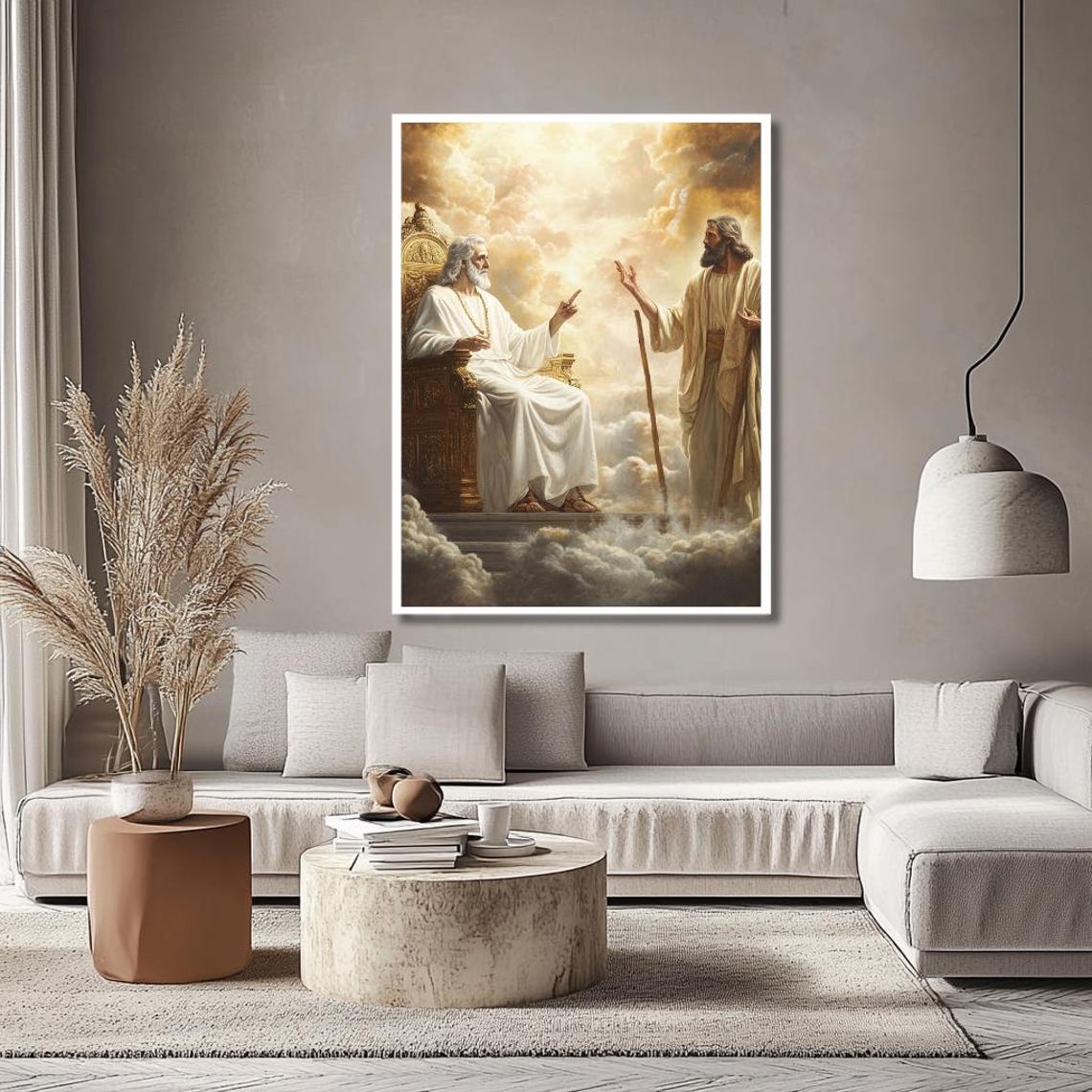 God and Jesus Meeting in Heaven Among the Golden Clouds Poster - Image 3