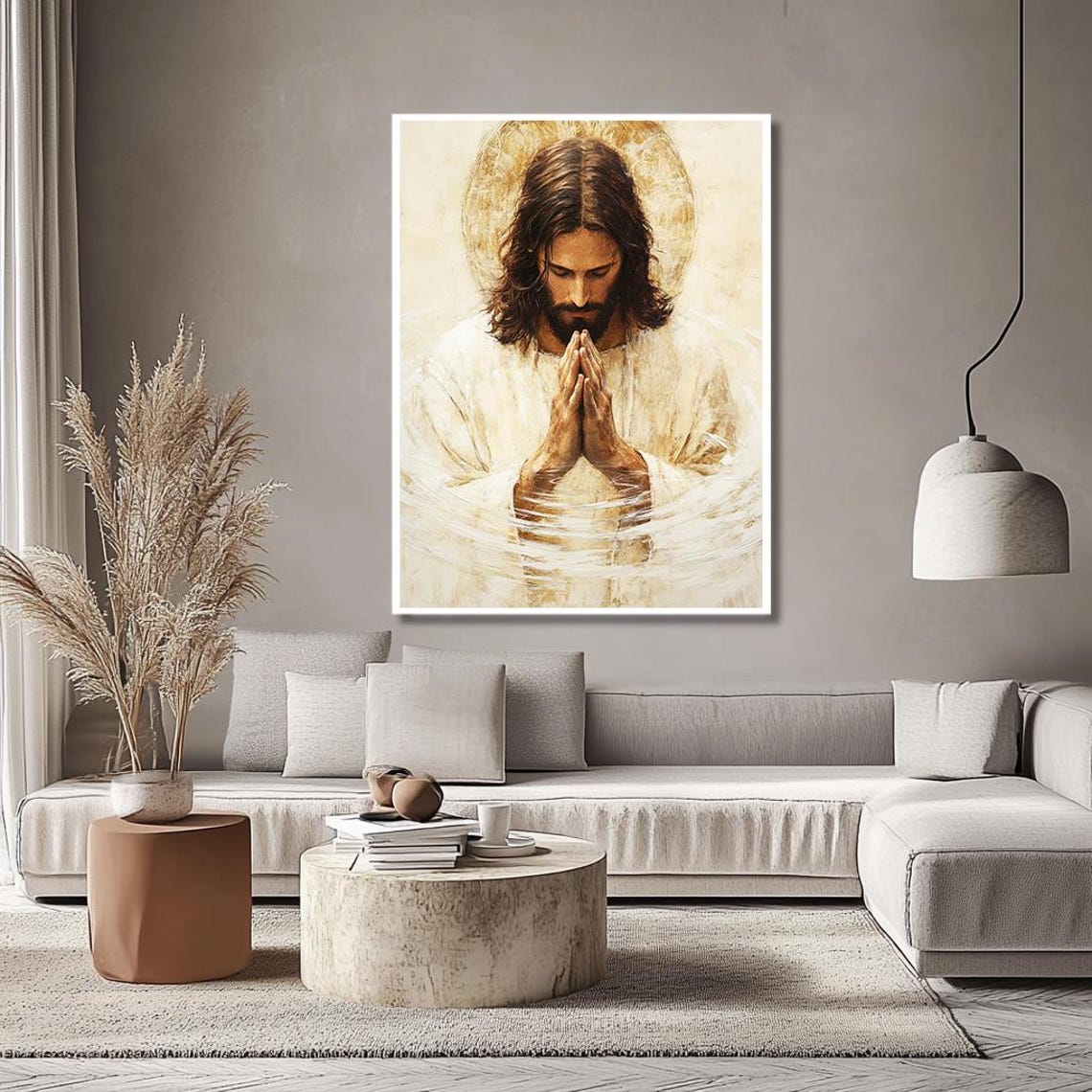 Praying Jesus Christ Hands Together Golden Halo Portrait Poster - Image 2