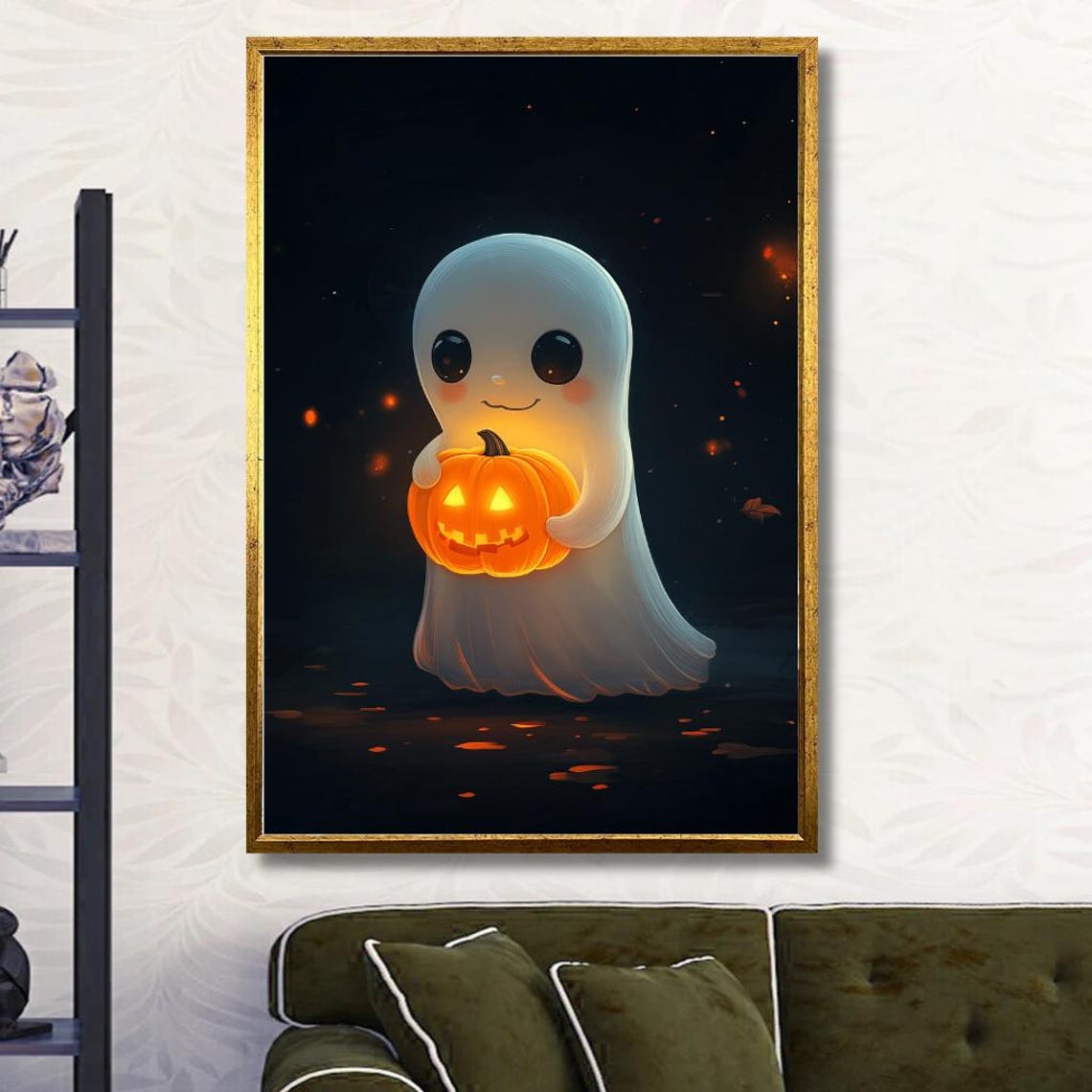 Cute Ghost Holding A Glowing Jack O Lantern Pumpkin Halloween Poster - Image 3