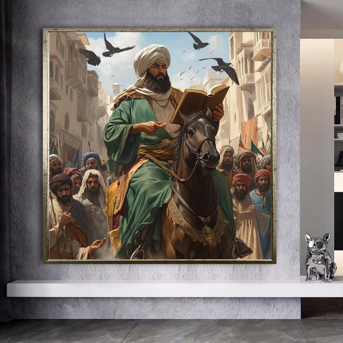Islamic Scholar on Horseback Reading Book to Crowd Art Poster