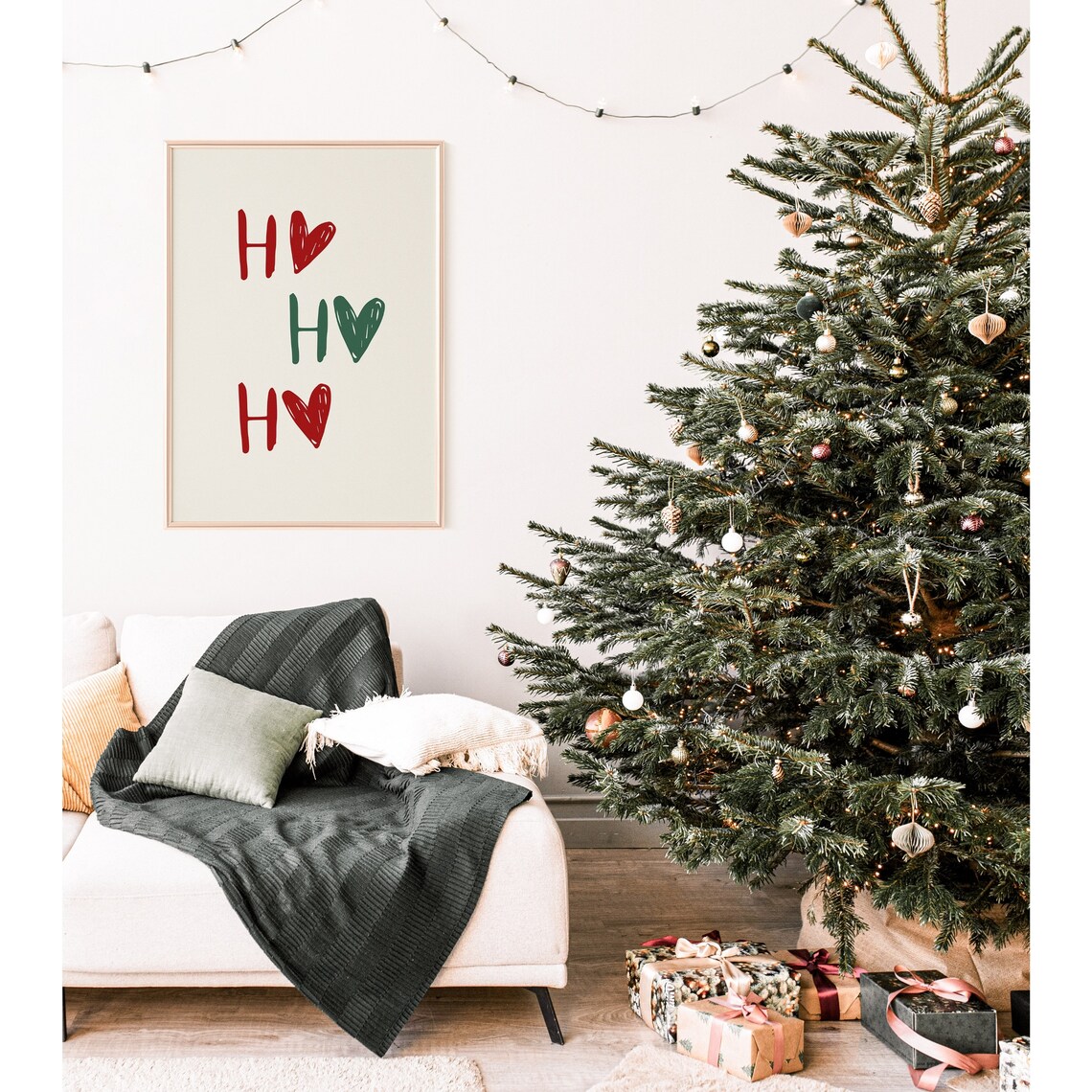 Ho Ho Ho Heart Lettering Poster Red Green Festive Christmas Holiday Decor - Image 2
