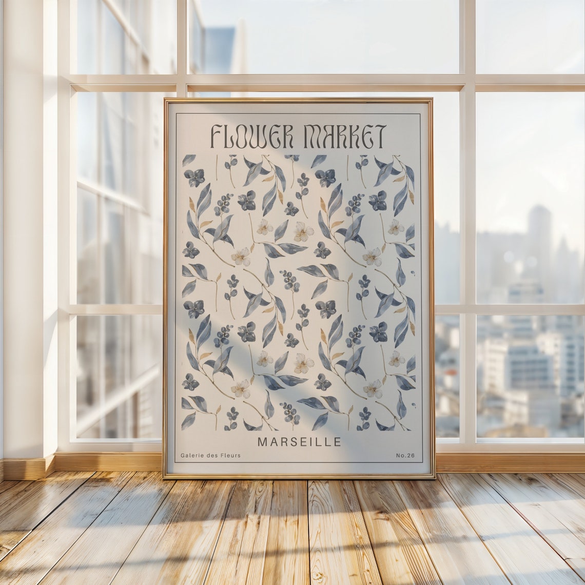 Marseille Flower Market Delicate Gray Blue Botanical Sprig Poster