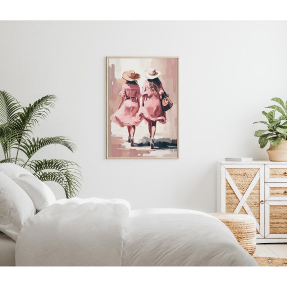 Retro Oil Painting Pink Preppy Western Wall Art Trendy Southern Girl Print Girly Western Decor Pink Apartment Decor Instant