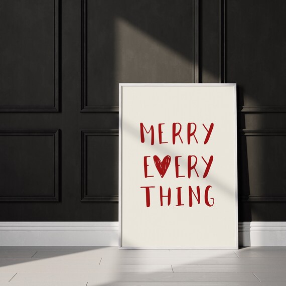 Merry Everything Red Lettering Poster Christmas Holiday Festive Decor