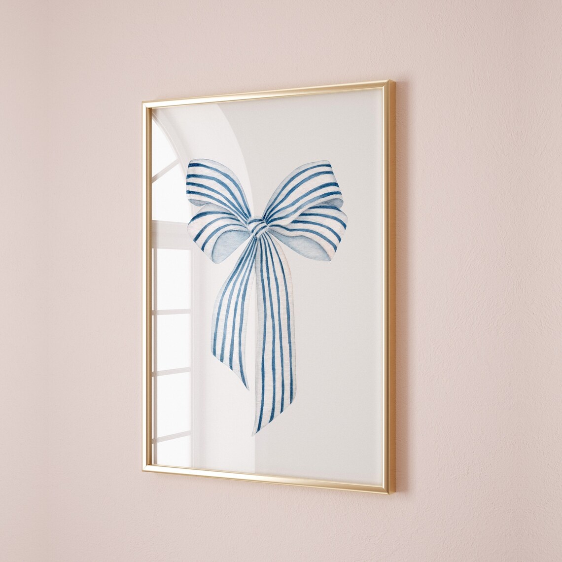 Blue Striped Watercolor Bow Coquette Bedroom Preppy Art Poster - Image 3